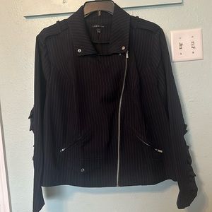 Lane Bryant Pinstripe Blazer Jacket Plus Size 26 Black Tailored Moto Zippers NWT